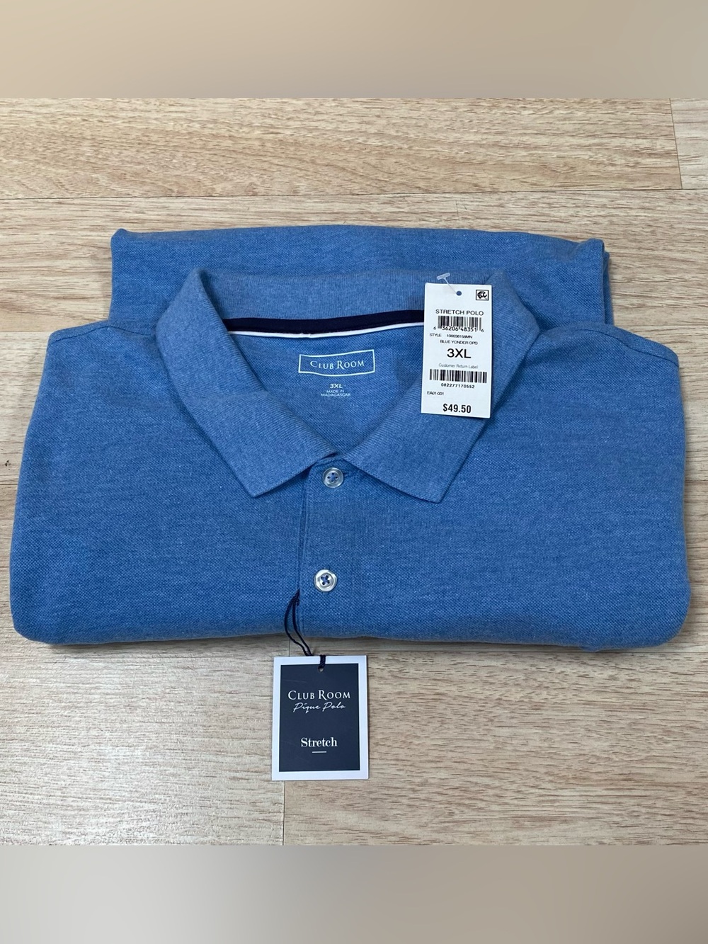 Club Room Polo Men’s 3XL Blue Yonder Short Sleeve Performance Stretch Golf Shirt